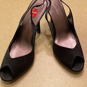 Black Satin Amanda Smith sling backs for sale